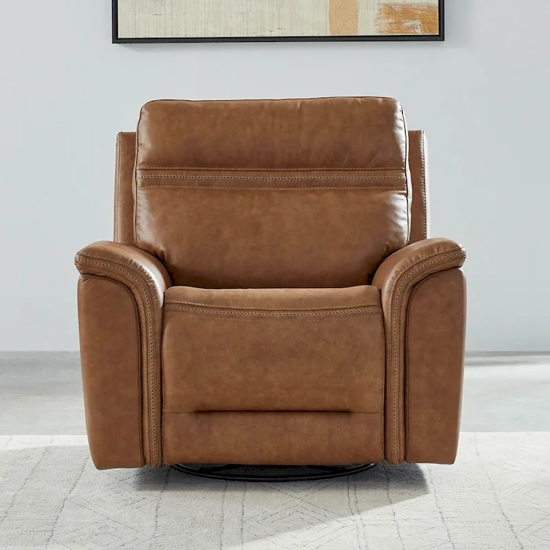 Swivel Glide Leather Power Recliner - Camel