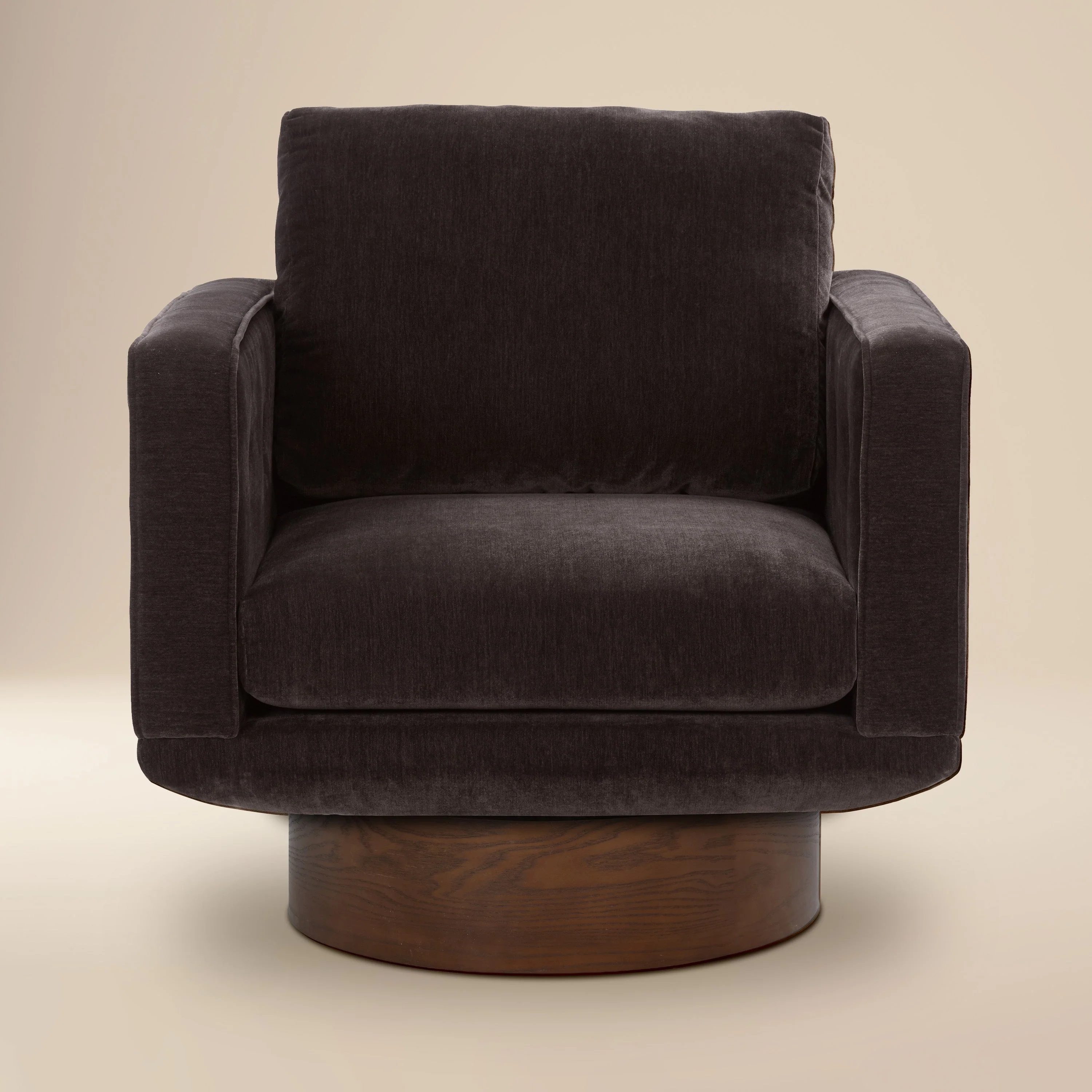 Modern Brown Swivel Lounge Chair with Tufted Back
