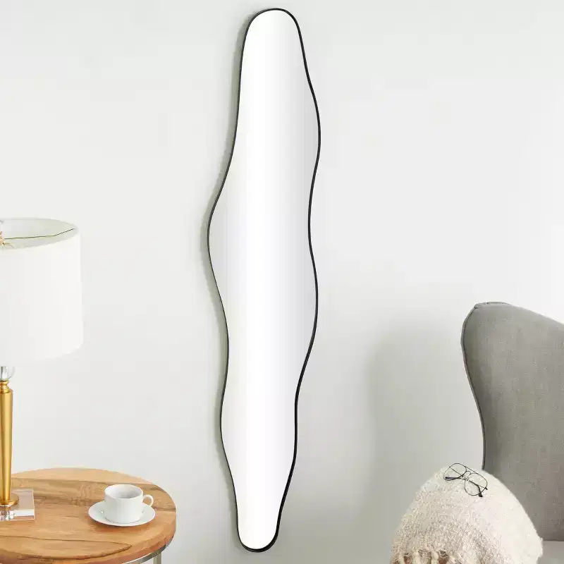59"x12" Metal Slim Abstract Wavy Wall Mirror Black - Olivia & May: Contemporary Style, No Assembly Required, Includes Hardware
