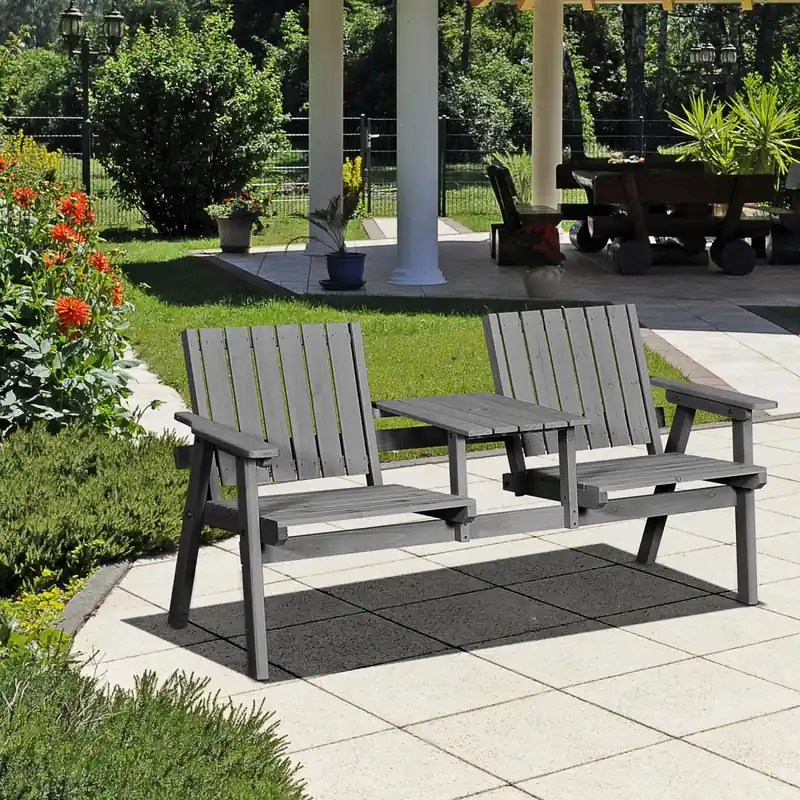 2-seater Outdoor Bench With Table, Wooden Garden Bench