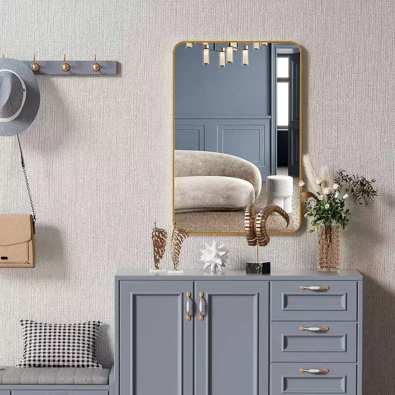 24 x 36 Inch Gold Metal Framed Rectangular Wall Mirror Decorative Mirror for Bathroom Vanity