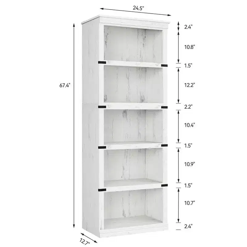 5 Tier Book Shelf, Farmhouse Book Case,Tall Shelf with Storage, Wooden Bookshelves for Living Room