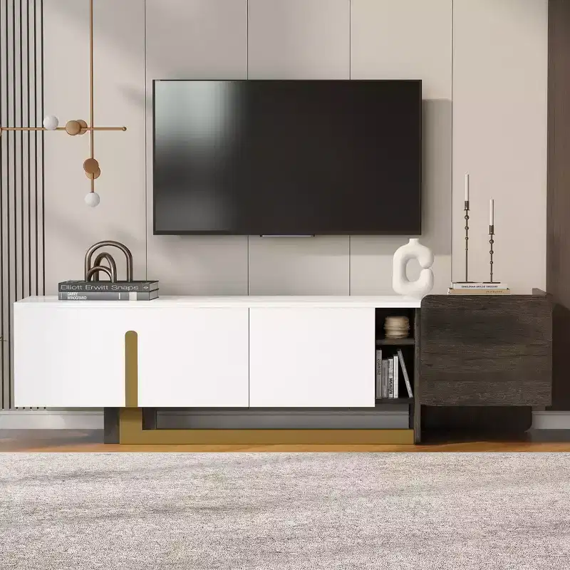 Bestier 66.7 Inch Light Luxury TV Stand for TVs up to 70 Inches, Modern TV Cabinet with Metal Legs, 1 Drawer, 2 Cabinets for Living room