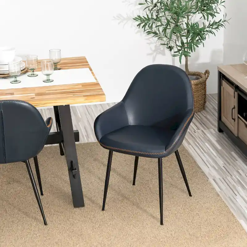 Glitzhome Set of 4 Mid-Century Leatherette Stitched Dining Accent Armchairs