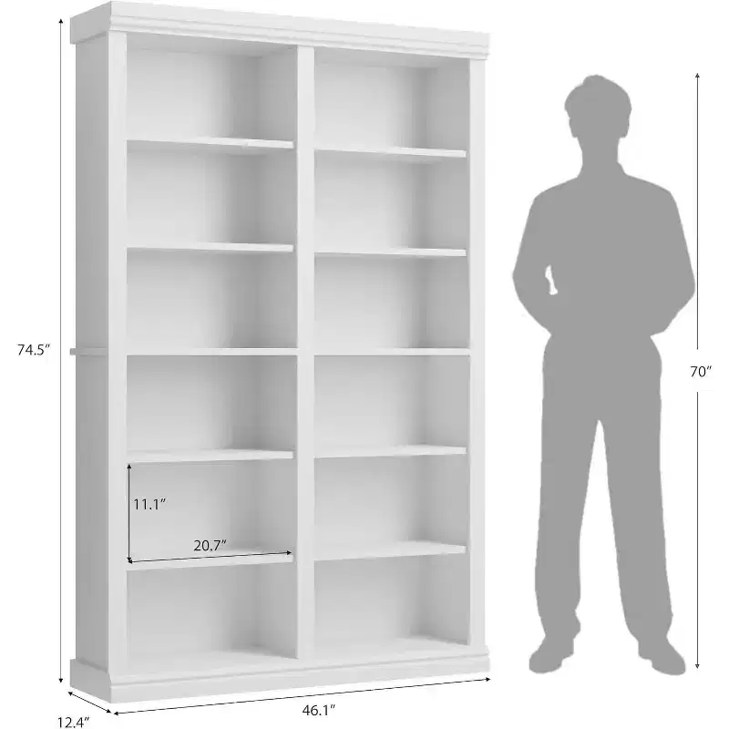74.5 in Double Wide 6-Tier Bookcase with 12 Cubbies