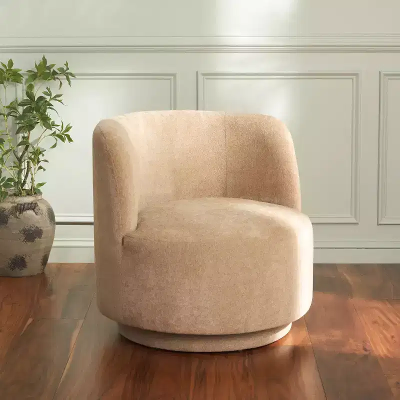 Swivel Accent Chair, Armless Linen Upholstered, 360-Degree Rotation, Wood Frame, 275LBS