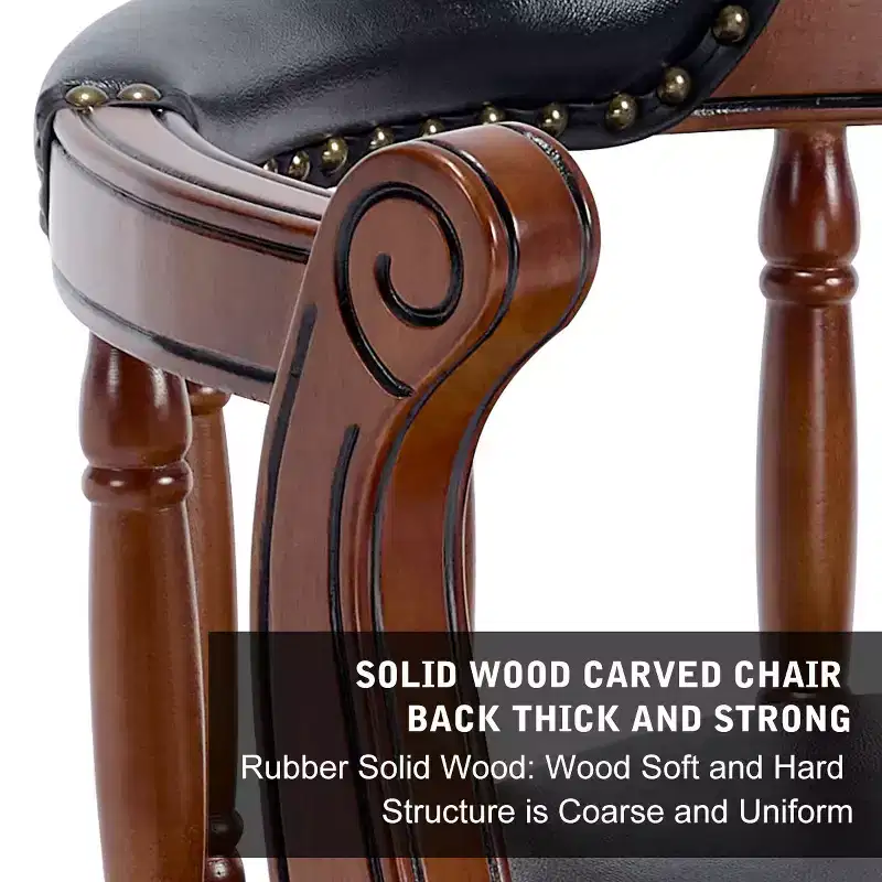 Seat Height 26'' Swivel Leather Wooden Bar Stools, 360 Degree Swivel Bar Height Chair with Backs