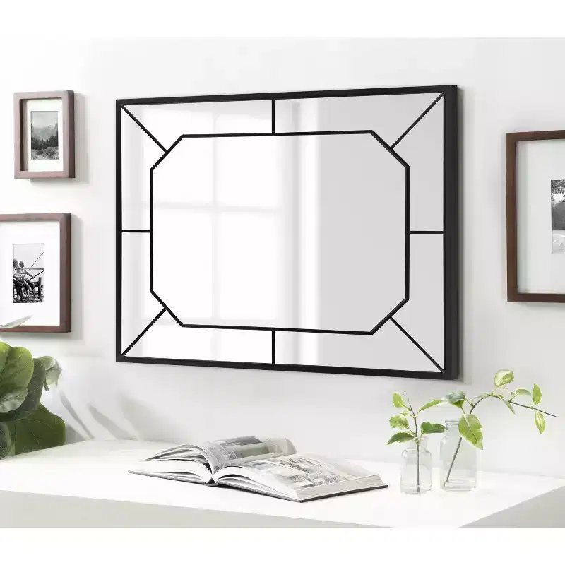 Rectangle Wall Mirror – Black Iron Inlay, Dimensional Design, 22.75x28.88 in