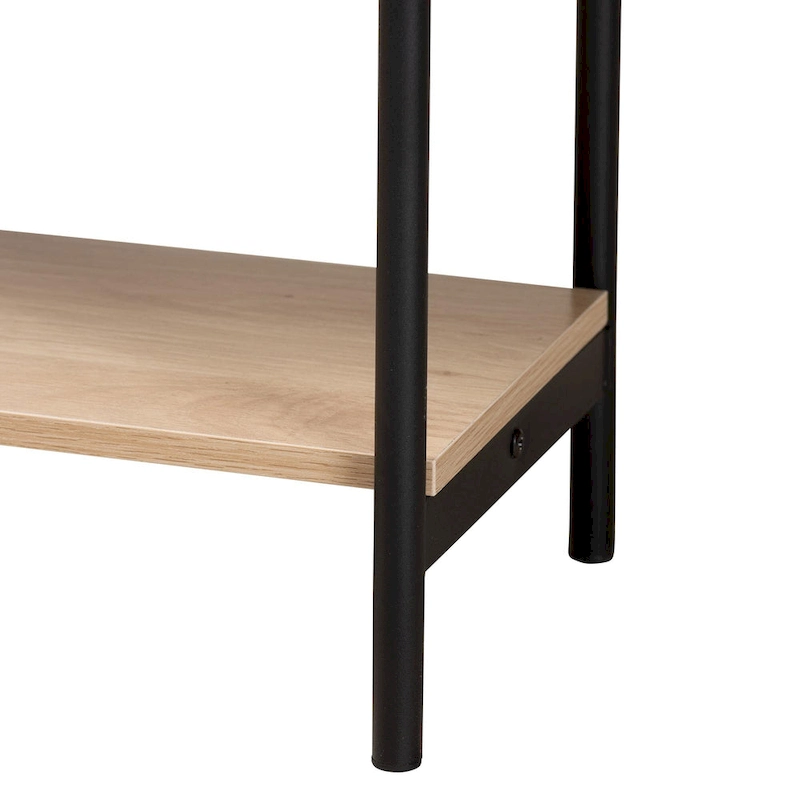 Sherwin Mid-Century Modern Light Brown and Black 2-Drawer Console Table with Woven Rattan Accent