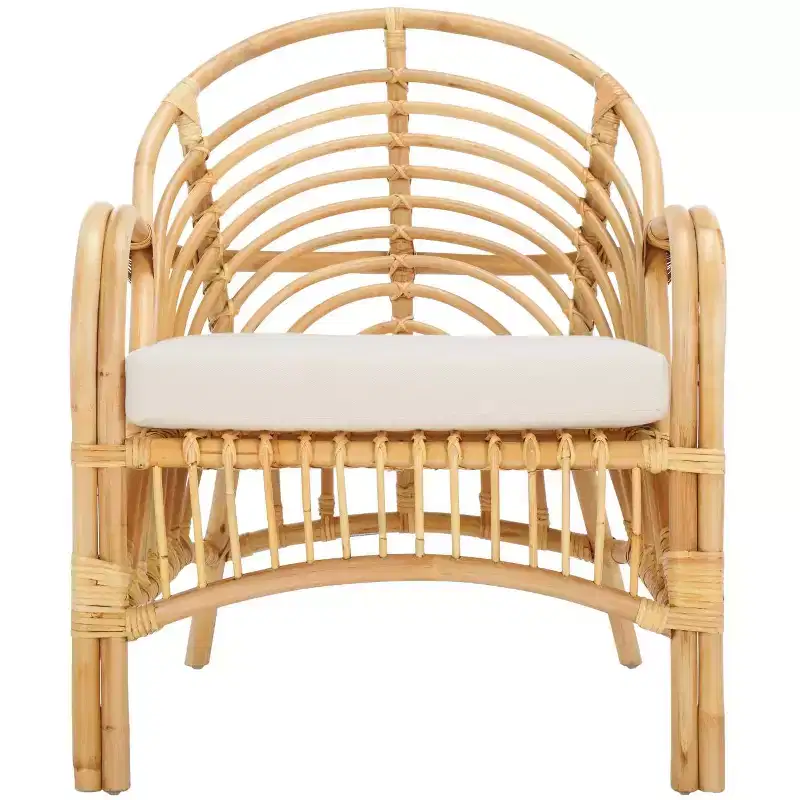 Rattan Accent Chair with Removable Cushion & Wood Frame
