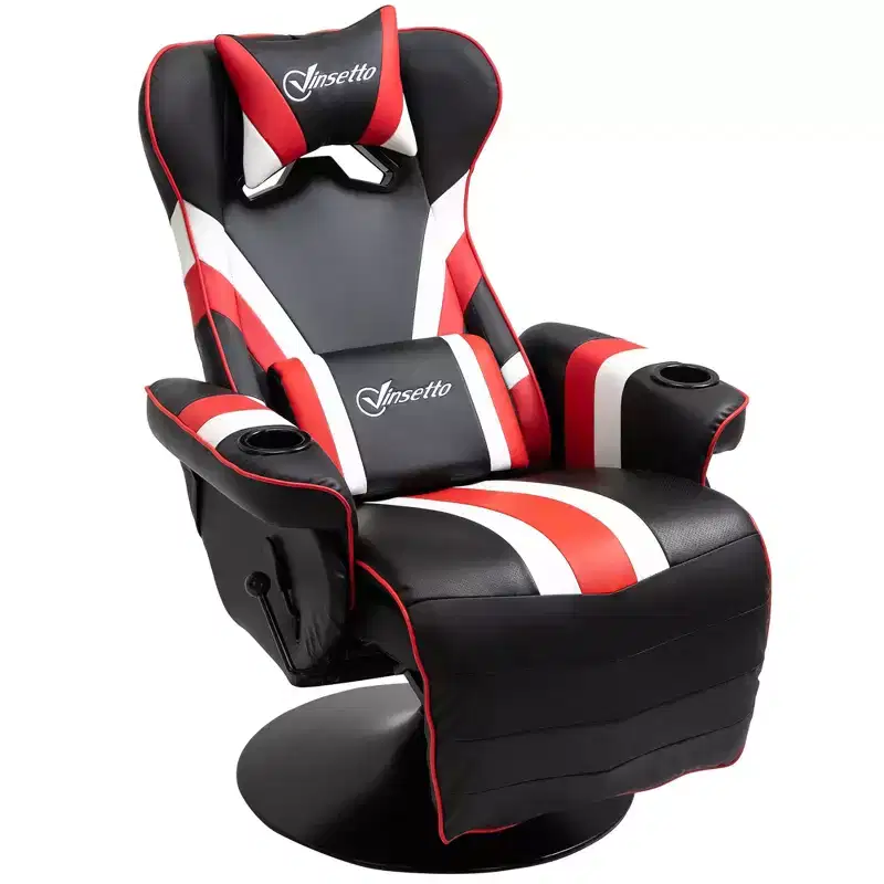 TUYOHW 90-130 Recliner Gaming Chair with Swivel Base Plate&Cup Holder,360 Swivel Office Chair Video Game Chairs with Head&Lumbar Pillow,Footrest