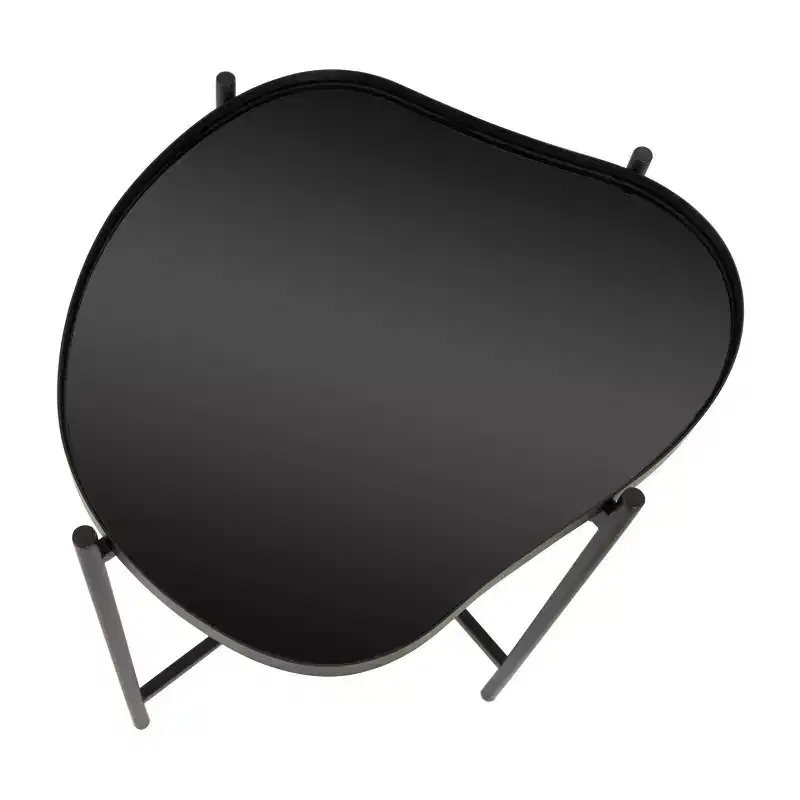 Metal Abstract Wavy Accent Table: No Assembly, Indoor Use, Glass Top, 21