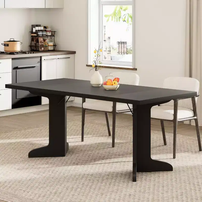 71 Dining Table for 6 to 8 People, Modern Dinner Table with Unique Wooden Legs, No Chairs