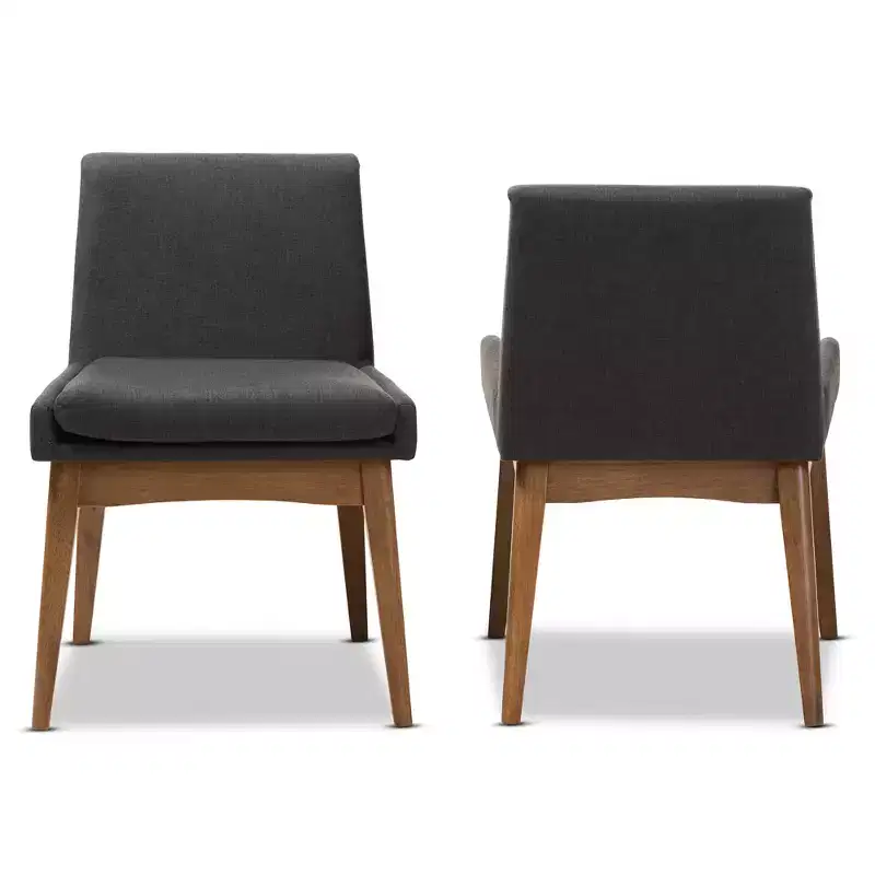 Set of 2 Nexus Mid Century Modern Walnut Wood Fabric Upholstered Dining Side Chair - Baxton Studio