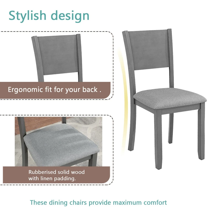 5 Pcs Kitchen Dining Table and Chair Set, Rectangular Wooden Dining Table with 4 Upholstered High Back Chairs and 1 Bench