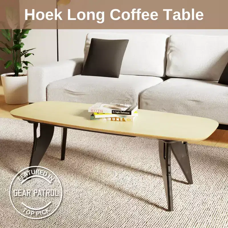 Hoek Long Coffee Table, 47.5 x 20, Rectangle Space-Saving & Portable Design, No-Tool One-Click Assembly with Wall Hanging Cleat