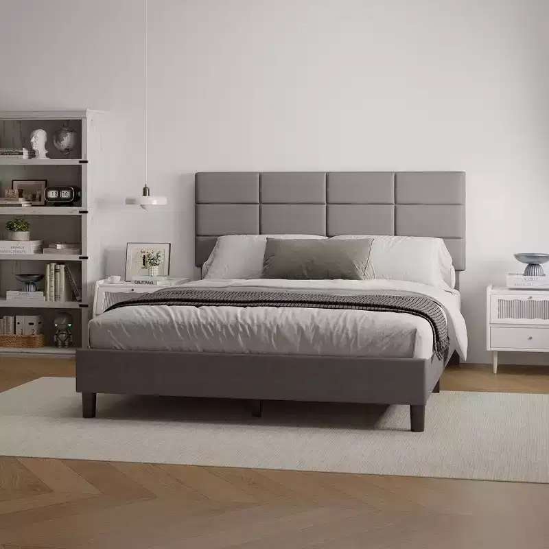 Modern Upholstered Platform Bed Frame, Adjustable Headboard, No Box Spring Needed, Noise-Free Construction