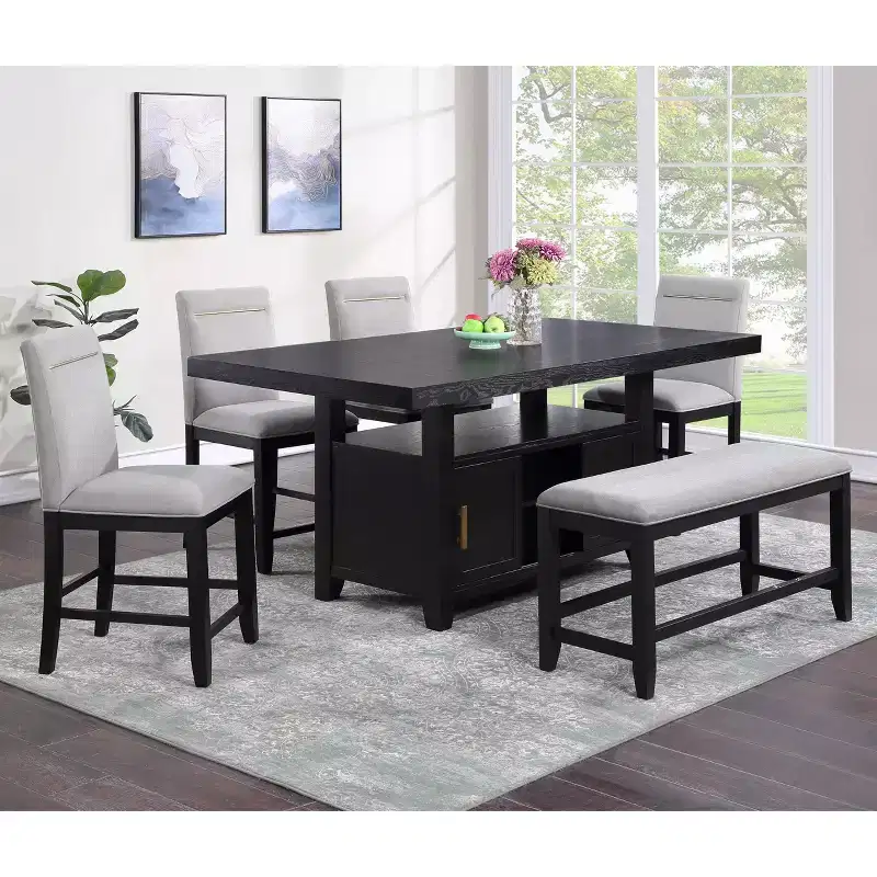 Yves Counter Bench Rubbed Charcoal - Steve Silver Co.
