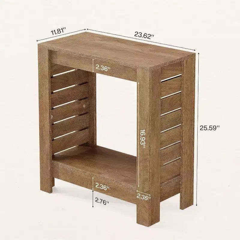 2-Tier Farmhouse Narrow Side Table with Storage Shelf, Wood, 24H x 12W, Easy Assembly