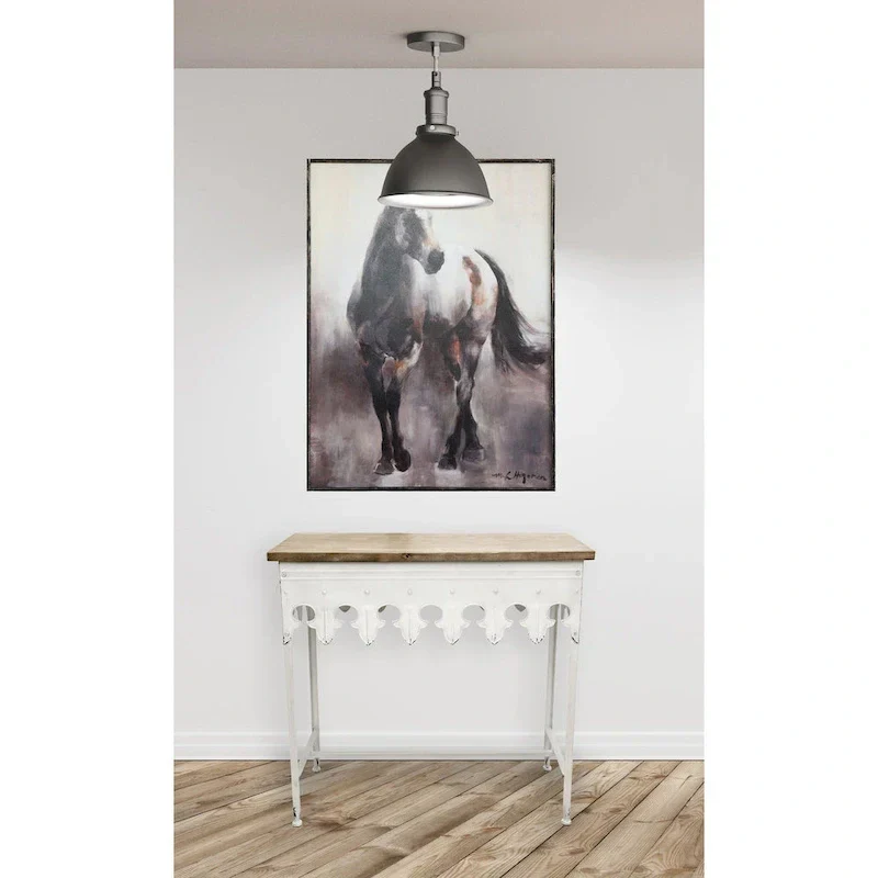 Zinc-Finished Metal and Wood Scalloped Edge Sofa Table