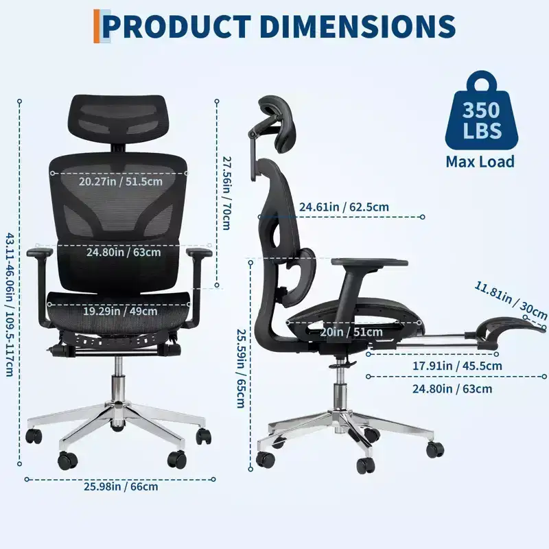 Ergonomic Office Chair, Comfortable Desk Chair with High Back Support and 3D Adjustable Armrests, Swivel Task Chair for Work, Study, Gaming