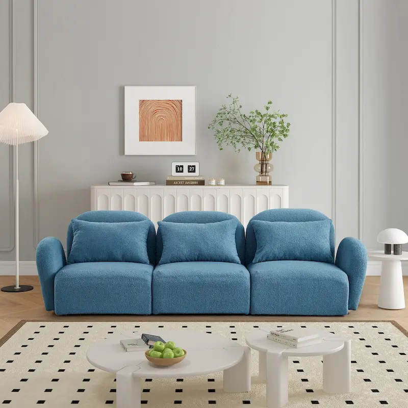 Living Room Furniture Three Seat Lazy Sofa Teddy Fabric White,High quality and durable
