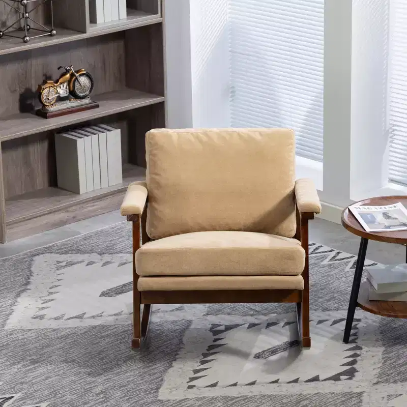GDFStudio Ellowyn Mid Century Modern Wood Upholstered Accent Rocking Chair