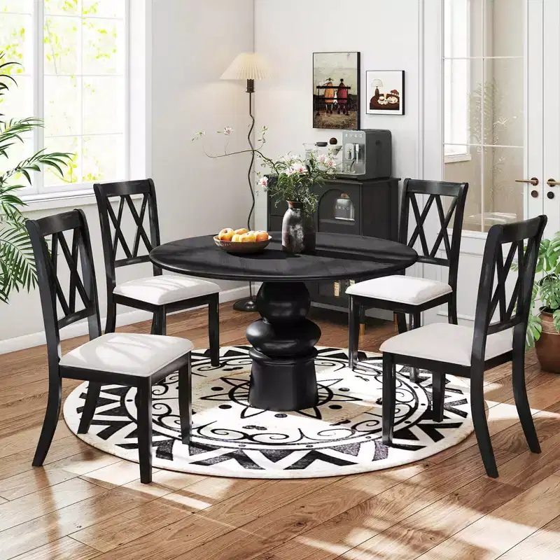 Costway 2/4 PCS Farmhouse Dining Chairs Modern Kitchen Chairs with Elegant Hollowed backrest