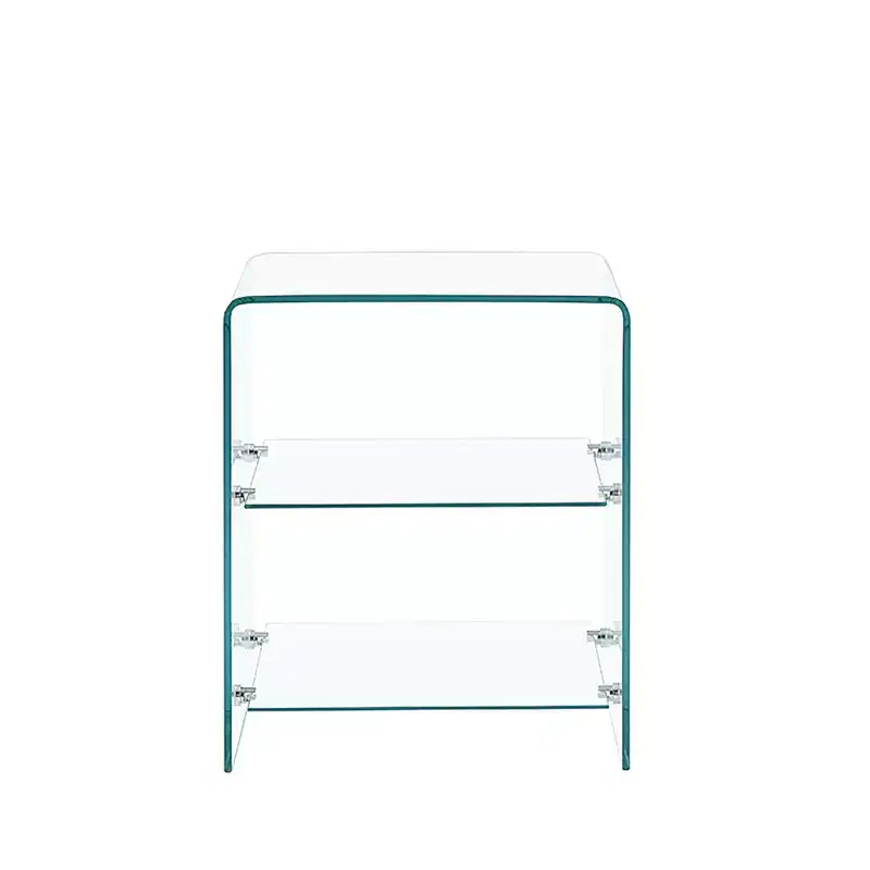 18 Clear Glass Floor Shelf End Table With Two Shelves