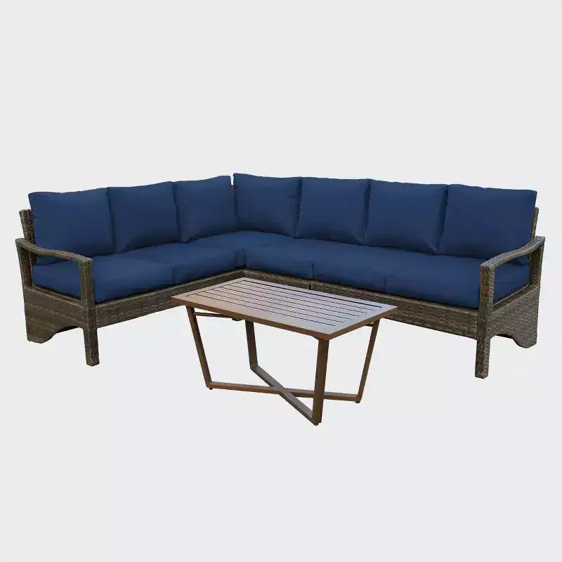 Leisure Made Augusta 5pc Wicker Sectional in Navy Fabric