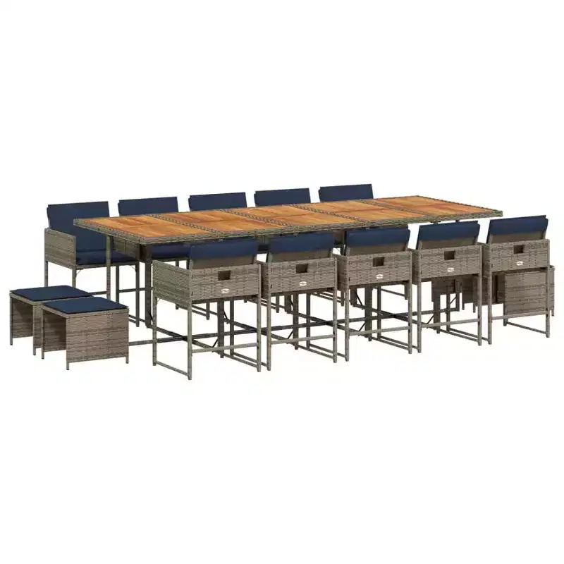 vidaXL Patio Dining Set Set of 14 Gray and brown