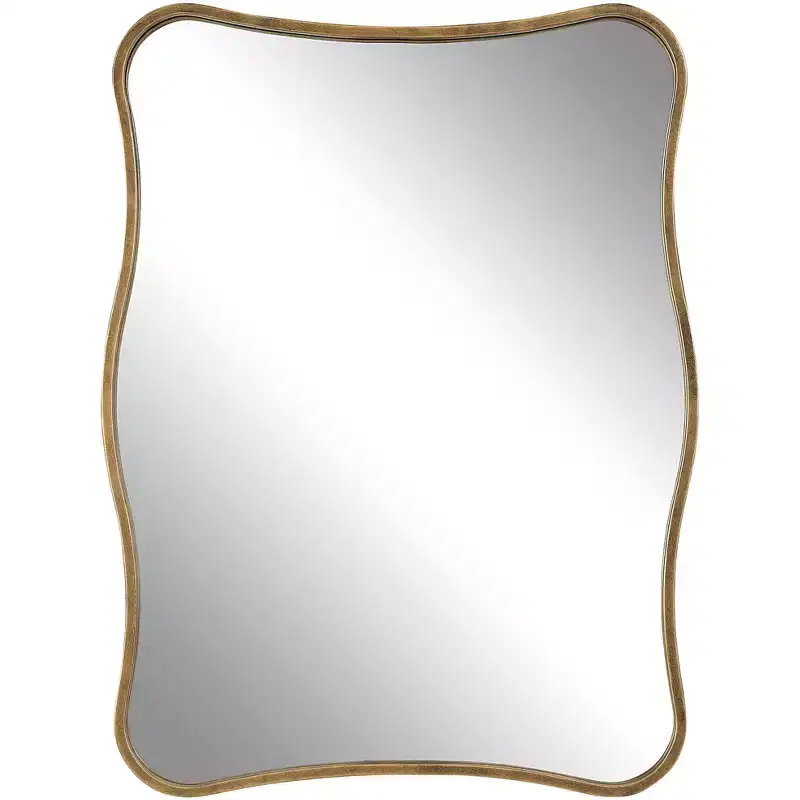 Pavia Antiqued Gold 28 x 36 Curvy Vanity Wall Mirror
