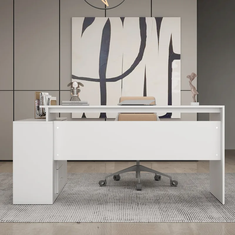 White L-Shaped Corner Computer Desk, 55-inch, 1-Person