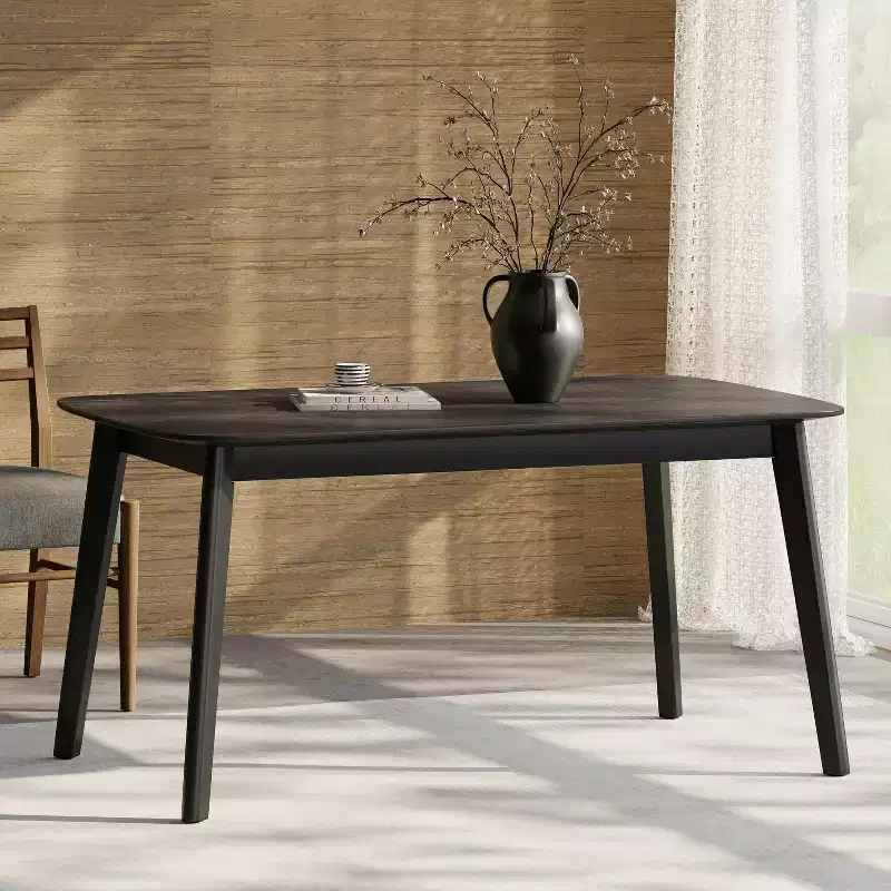 59IN Minimalism Dining Table with Wooden Legs, Modern Kitchen Table, Retangular Table for Living Room, Kitchen, Dining Room, Black