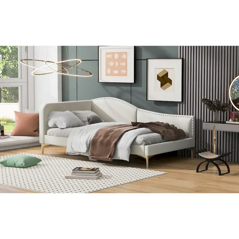 Upholstered Daybed with Guardrail and Headboard