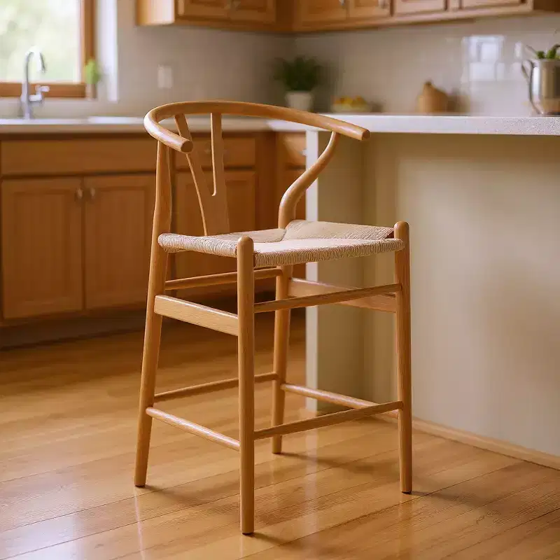 27 Beige and Natural Solid Wood Counter Height Bar Chair