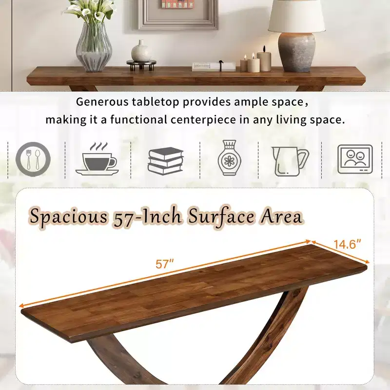 Whisen 57'' Modern Rustic Entryway Console Table, Accent Hallway Table, Slim Sofa Table with Cross-Leg Design, Sturdy Construction