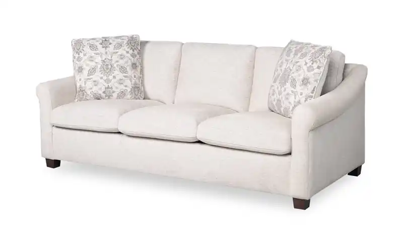 84 Chenille Fabric Sofa with Rolled Arms and Wood Legs - Shell White