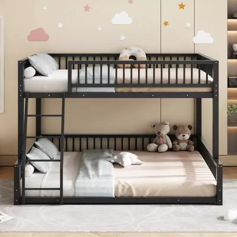 Whisen Twin XL over Queen Bunk Bed Frame with Ladder & Safety Guardrails