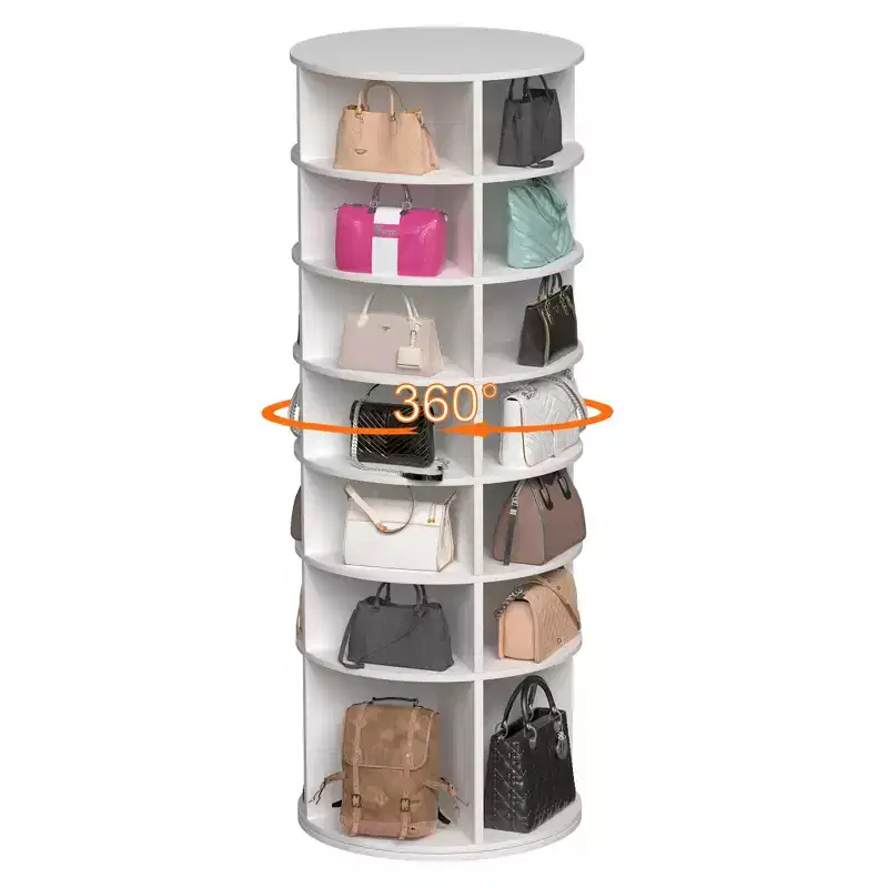 Rotating Shoe Rack Tower, Freestanding 360 Rotating Storage Stand, Elevated Base Design Shoe Tower with Rotating Storage Tray - White