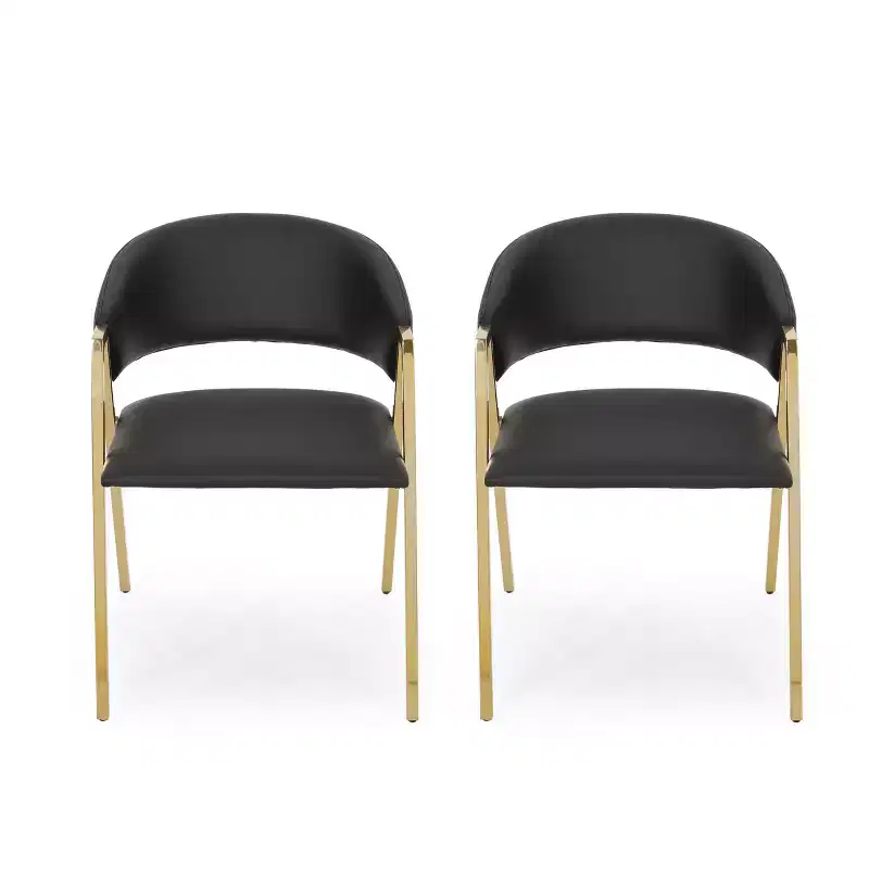 Okak Set of 2 Modern Dining Chairs, Fabric Dining Room Chairs, Upholstered Kitchen Side Chairs with Curved Backrest & Metal Frame