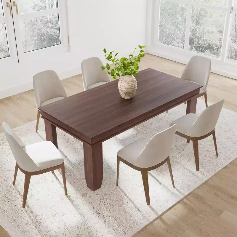 Dining Table for 6-8 - 70.87 Rustic Wooden Kitchen Table with Sturdy V-Shaped Legs (Seats 6-10, Brown Finish)