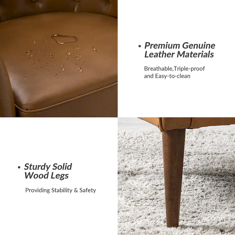 Melisa Classic Genuine Leather Wood Legs Barrel Chair With Tufted Back Set Of 2 By HULALA HOME