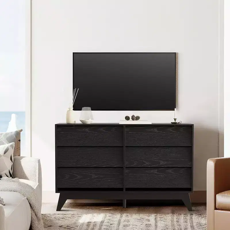 6 Drawer Dresser, Vintage Chest of Drawers with Bevel Design, Modern Dresser TV Stand for Bedroom, Living Room, Entryway and Clo