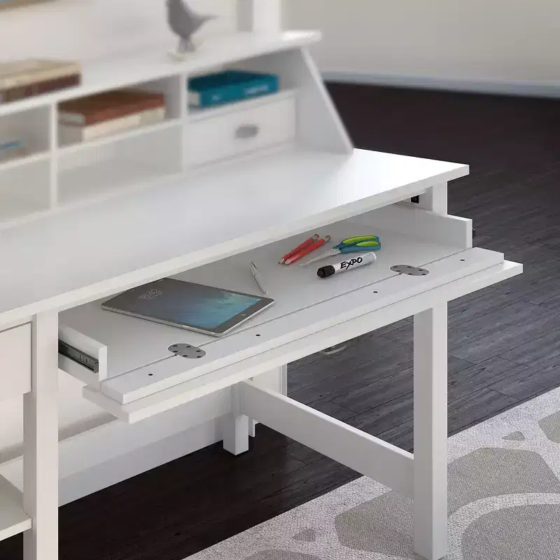 Broadview Computer Desk with Shelves Pure White - Bush Furniture: MDF Laminate, Adult Assembly Required