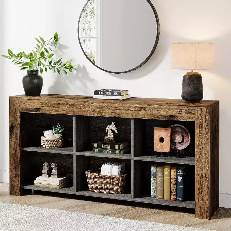 Lantine 62.99-Inch Wooden Console Table with 6 Storage Cubes