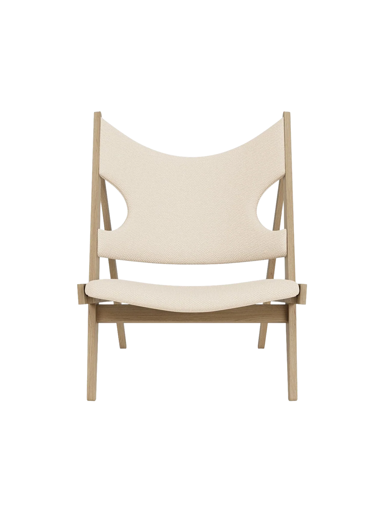 Lounge Chair in Textile Elbow Cut-Outs, Oak Frame