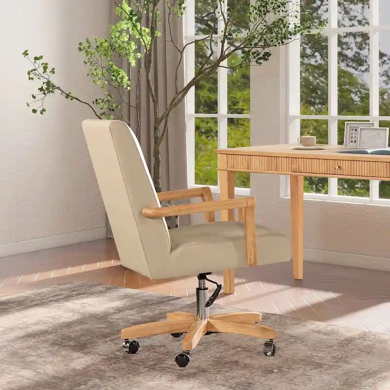 Dumont Modern Farmhouse Top Grain Leather Swivel Office Desk Chair