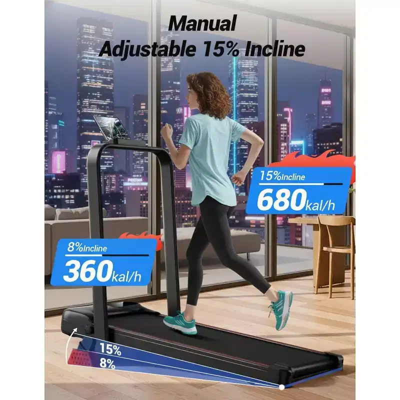 15% Incline Walking Pad Treadmill with Handle Bar - 2.5HP Quiet Folding Treadmill for Home Office Under Desk Portable Walking Pad with 220LB Capacity
