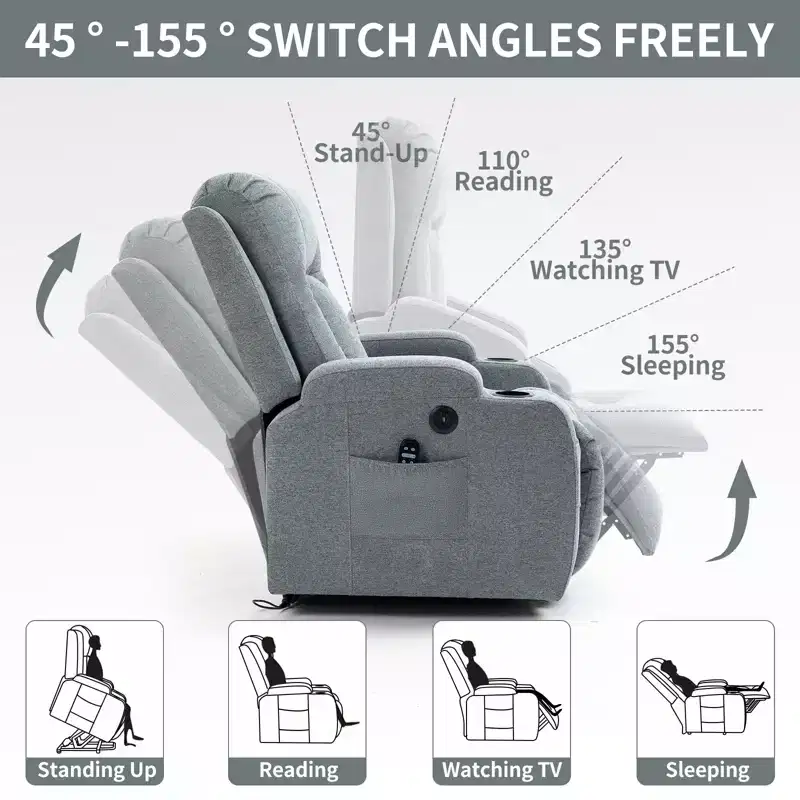 CLIHOME Up to 350 LBS Power Lift Recliner Chair, Heavy Duty Motion Mechanism with 8-Point Vibration Massage and Lumbar Heating